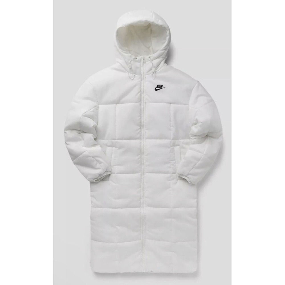 Nike Therma-FIT Womens White Longline Puffer Jacket Hooded Parka Small